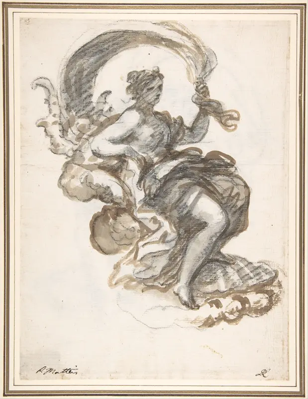 Studies of a Reclined Woman on a Seashell, for the Triumph of Galatea (recto and verso) Wall Art by Paolo De Matteis - High-Resolution Digital Print