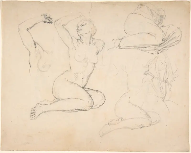Studies of a Sitting Woman; verso: Studies of Men Wall Art by Eduard Julius Friedrich Bendemann - High-Resolution Digital Print