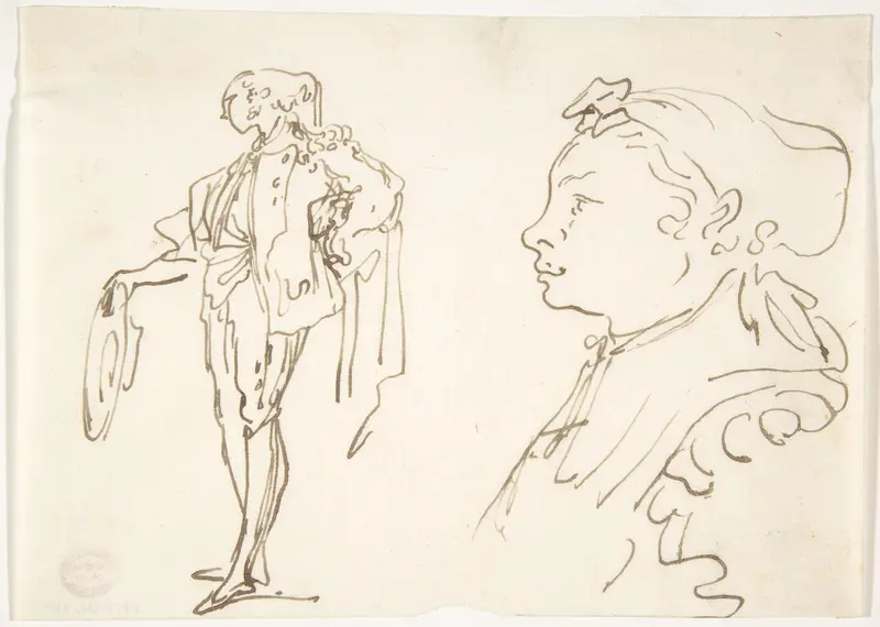 Studies of a standing man holding a hat and a girl in profile Wall Art by Luis Paret y Alcázar - High-Resolution Digital Print