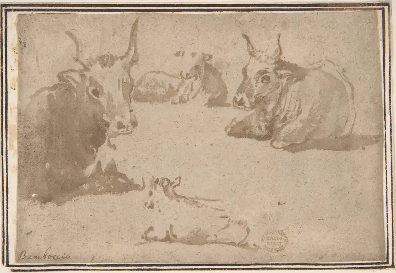 Studies of Cattle Wall Art by Anonymous, Italian, Roman-Bolognese, 17th century - High-Resolution Digital Print
