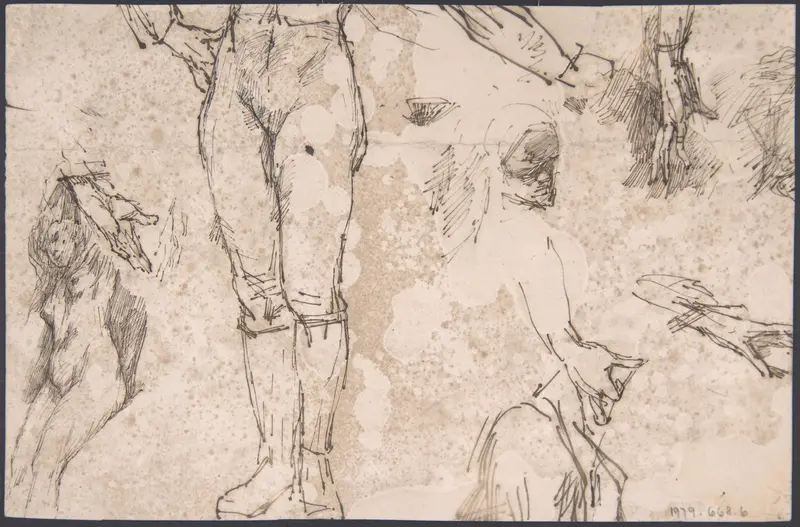 Studies of Female Nude, Hands, and Male Torso (recto); Landscape (verso) Wall Art by Félicien Rops - High-Resolution Digital Print