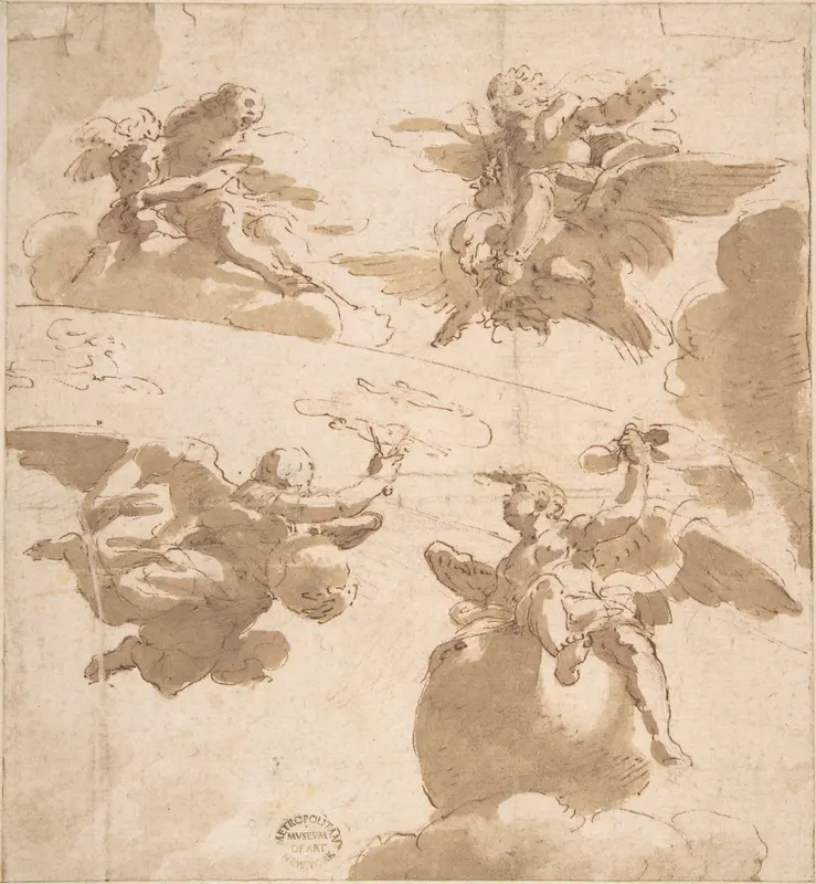 Studies of Figures on Clouds Wall Art by Anonymous, Italian, Roman-Bolognese, 17th century - High-Resolution Digital Print