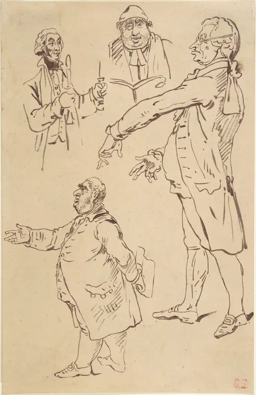 Studies of Four Englishmen, after James Gillray Wall Art by Eugène Delacroix - High-Resolution Digital Print