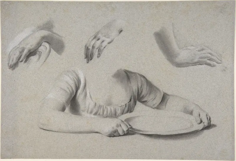 Studies of Hands and the Bust of a Young Girl Holding a Plate Wall Art by Louis Léopold Boilly - High-Resolution Digital Print