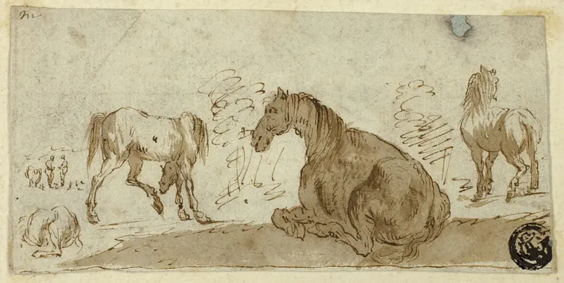 Studies of Horses in a Landscape Wall Art by Stefano della Bella - High-Resolution Digital Print