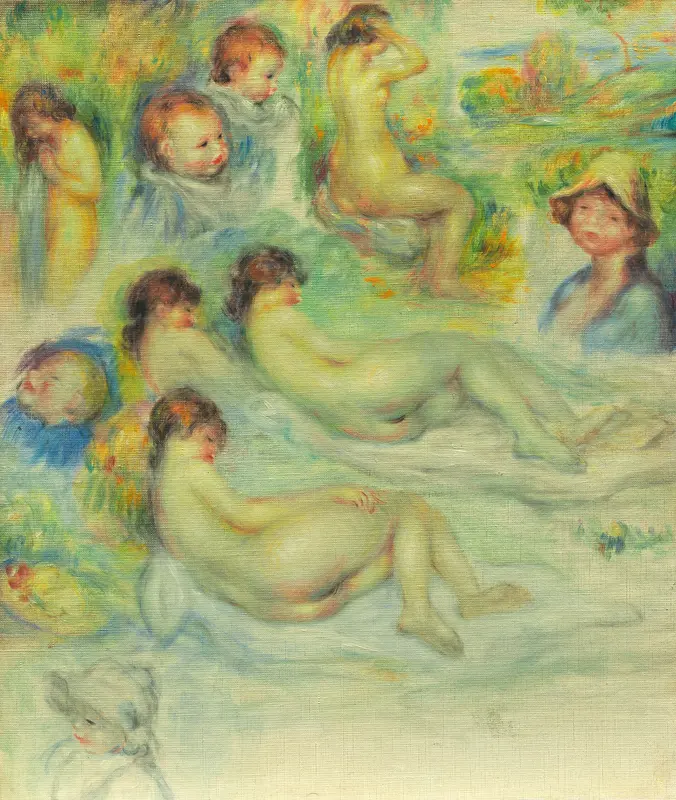 Studies of Pierre Renoir; His Mother, Aline Charigot; Nudes; and Landscape Wall Art by Pierre-Auguste Renoir - High-Resolution Digital Print
