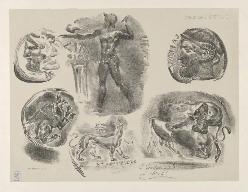 Studies of Six Greek Coins Wall Art by Eugène Delacroix - High-Resolution Digital Print
