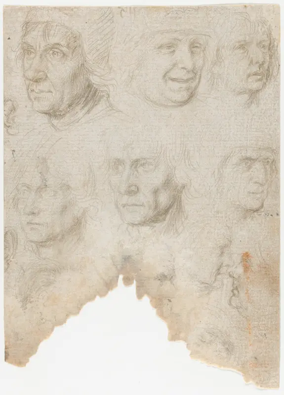 Studies of ten (?) heads and two ears (recto); Studies of three figures and a head (verso) Wall Art by Gerard David - High-Resolution Digital Print