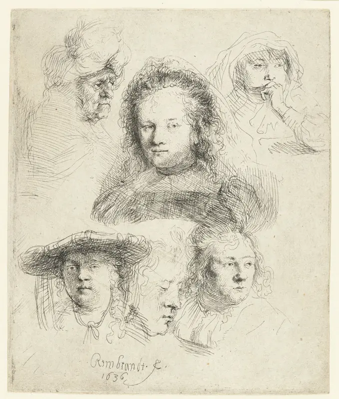 Studies of the Head of Saskia and Others Wall Art by Unknown - High-Resolution Digital Print