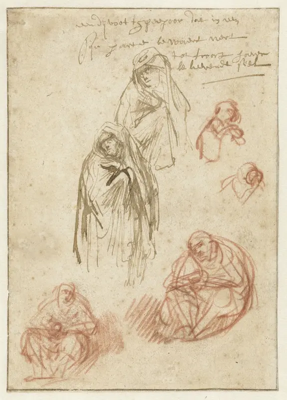 Studies of the Mourning Magdalen and the Virgin Wall Art by Rembrandt van Rijn - High-Resolution Digital Print