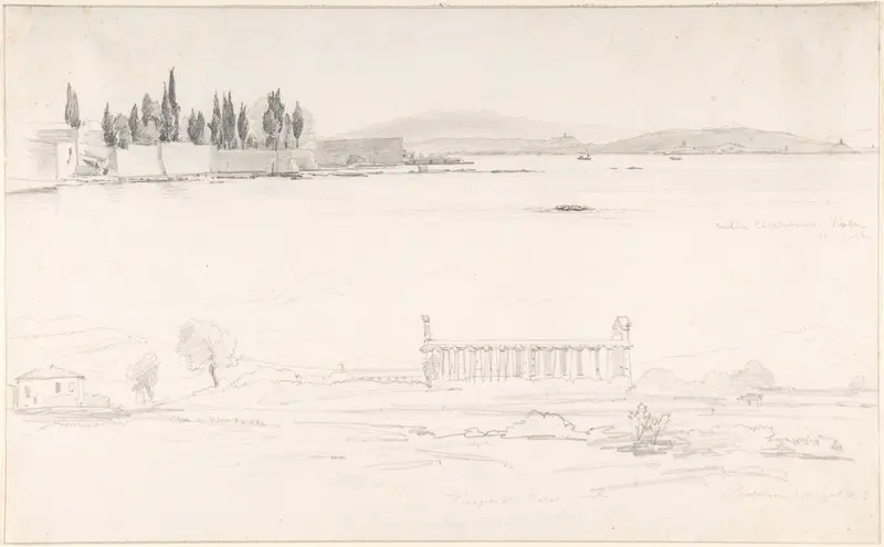 Studies of the Villa Cicerone at the Lago Lucrino near Naples and of the Temple at Paestum (Italy) Wall Art by Pierre Louis Dubourcq - High-Resolution Digital Print