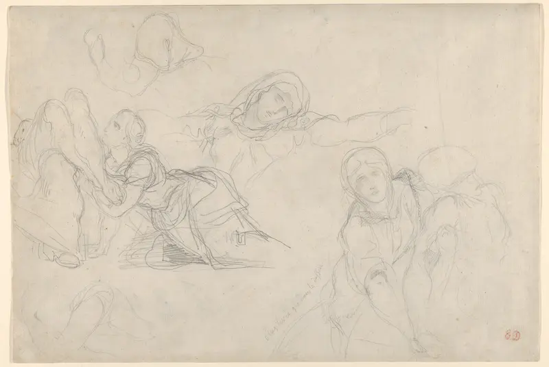 Studies of the Virgin and Holy Women for "The Lamentation" Wall Art by Eugène Delacroix - High-Resolution Digital Print