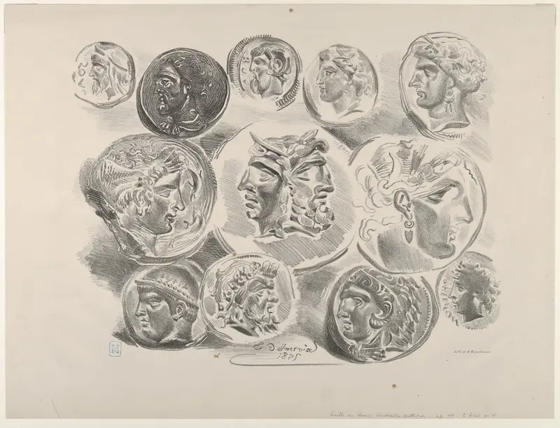 Studies of Twelve Greek and Roman Coins Wall Art by Eugène Delacroix - High-Resolution Digital Print