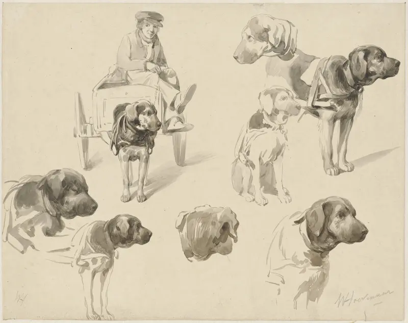 Studies van een hondenkar en een hond Wall Art by Willem Pieter Hoevenaar - High-Resolution Digital Print