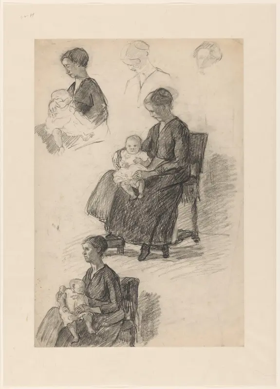 Studies van een jonge vrouw met een zuigeling op schoot Wall Art by Johannes Abraham Mondt - High-Resolution Digital Print