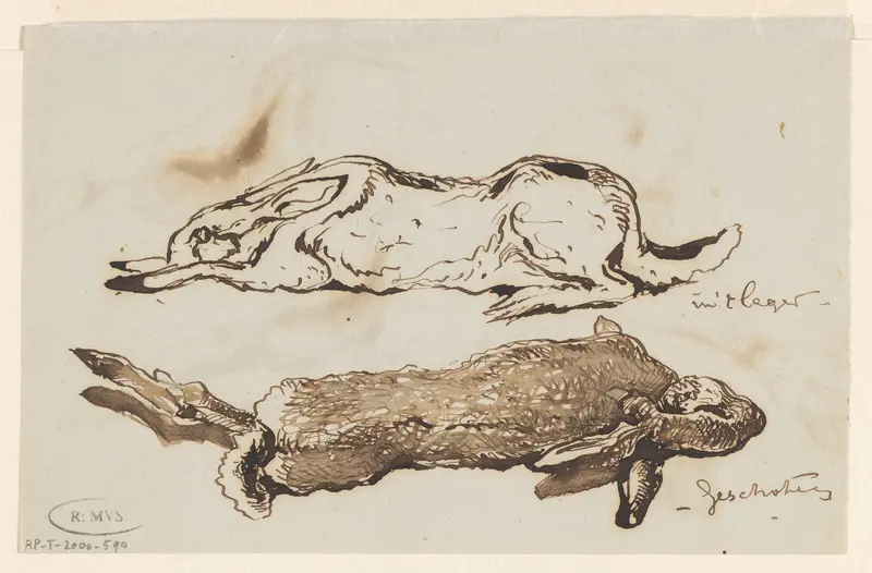 Studies van een levende en een dode haas Wall Art by Johannes Tavenraat - High-Resolution Digital Print