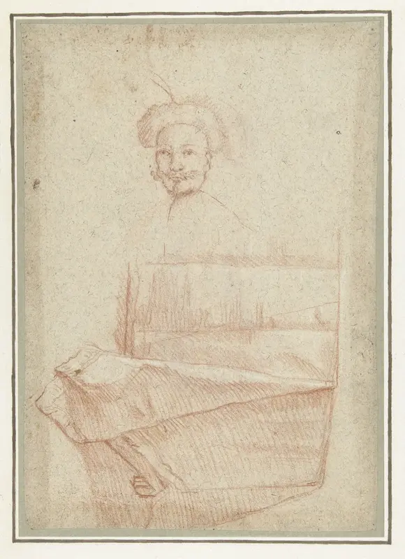 Studies van een manskop en een tafelkleed Wall Art by Domenichino - High-Resolution Digital Print