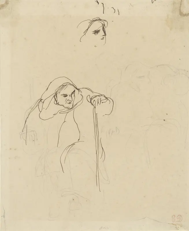 Studies van een oude, op een stok leunende vrouw Wall Art by Eugène Delacroix - High-Resolution Digital Print