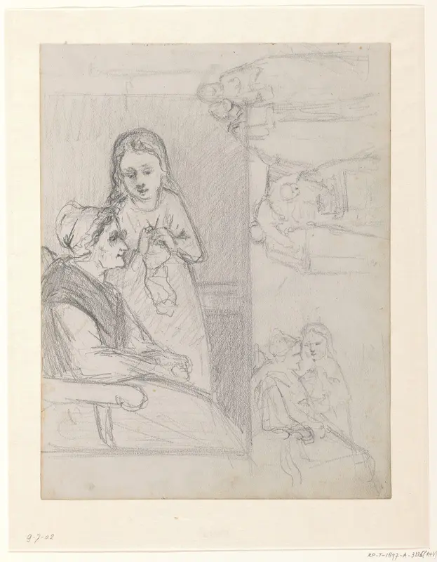 Studies van een oude vrouw met een meisje en andere vrouwen Wall Art by Hendrik Valkenburg - High-Resolution Digital Print