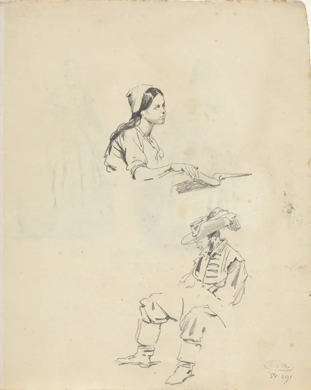 Studies van een vrouw met boek en een zittende soldaat Wall Art by Pieter van Loon - High-Resolution Digital Print