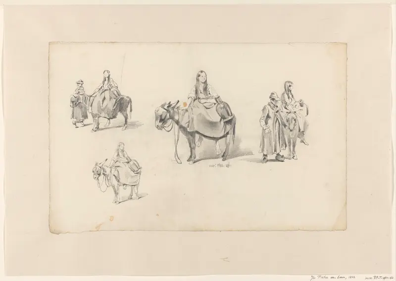 Studies van een vrouw met kruik, rijdend op een ezel Wall Art by Pieter van Loon - High-Resolution Digital Print