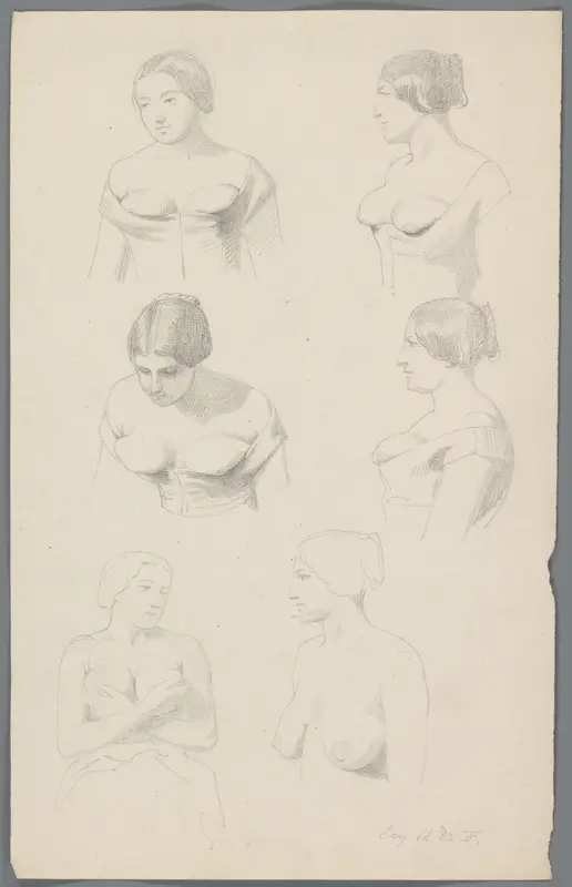 Studies van een vrouw met ontbloot bovenlijf Wall Art by Unknown - High-Resolution Digital Print