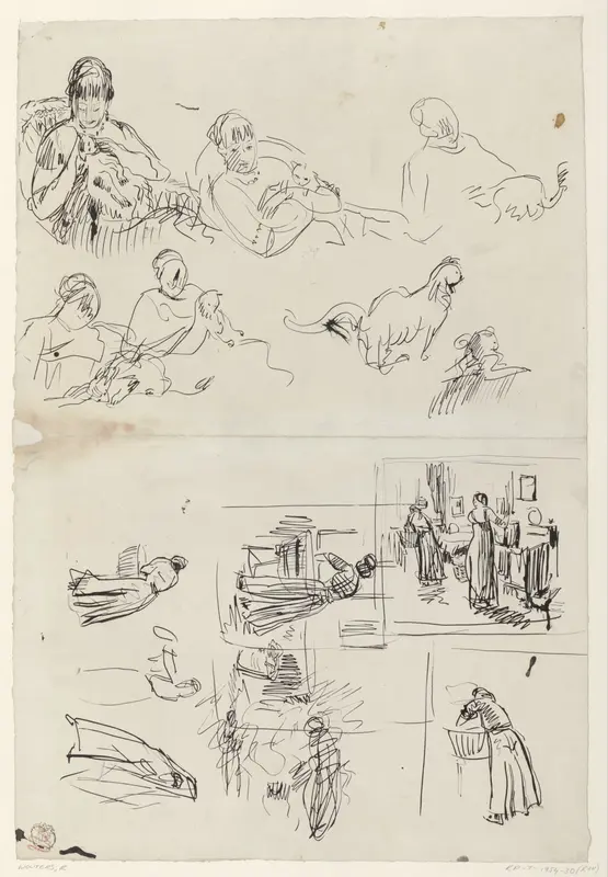 Studies van een vrouw met poes en vrouwen aan wastobben Wall Art by Rik Wouters - High-Resolution Digital Print