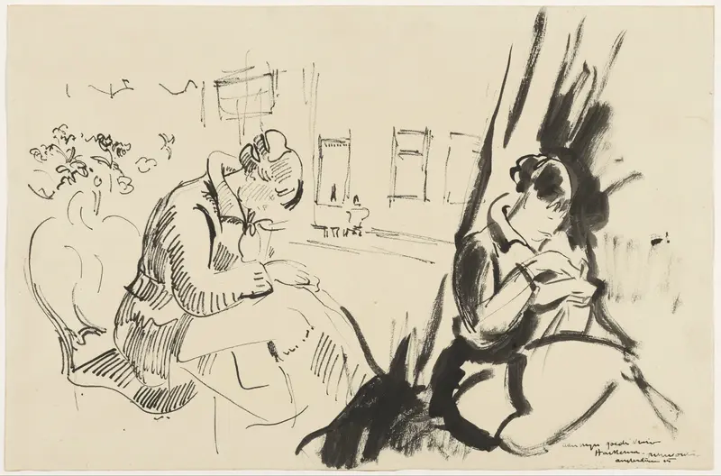 Studies van een zittende, naaiende vrouw Wall Art by Rik Wouters - High-Resolution Digital Print
