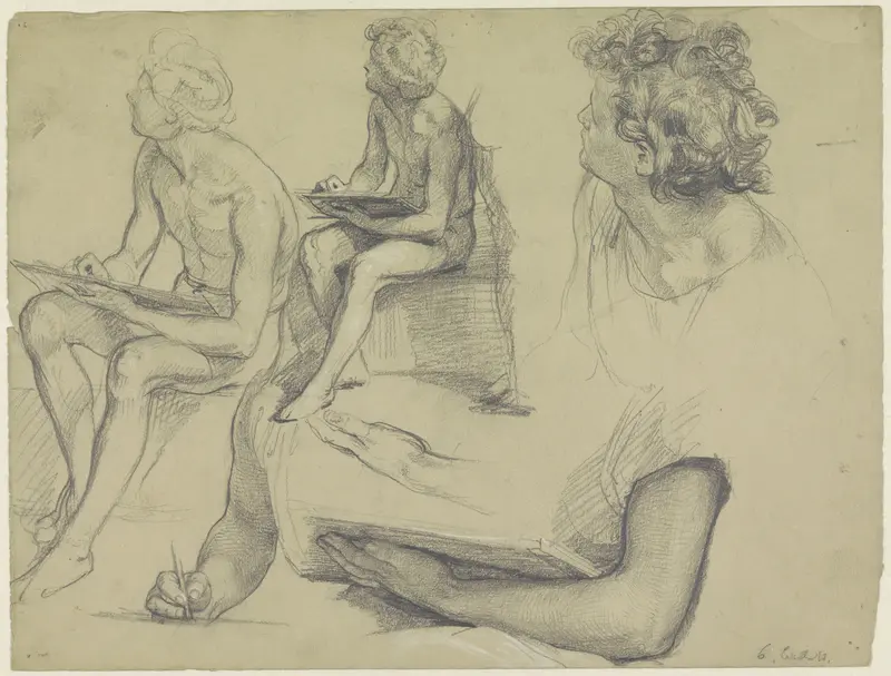 Studies van een zittende, tekenende jongen Wall Art by Theodor Grosse - High-Resolution Digital Print
