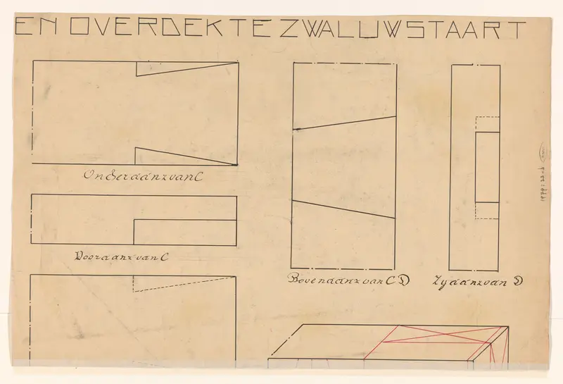 Studies van een zwaluwstaartverbinding Wall Art by Unknown - High-Resolution Digital Print