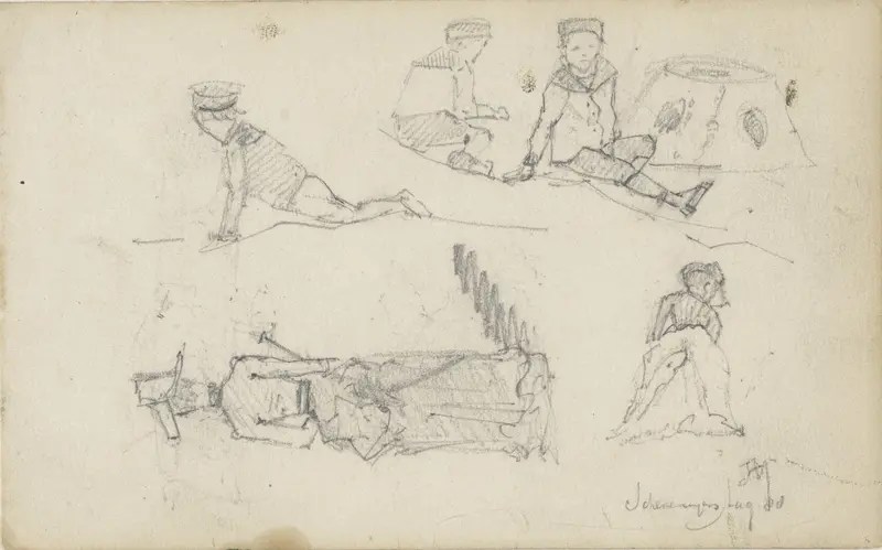 Studies van figuren op het strand van Scheveningen Wall Art by Johannes Abraham Mondt - High-Resolution Digital Print
