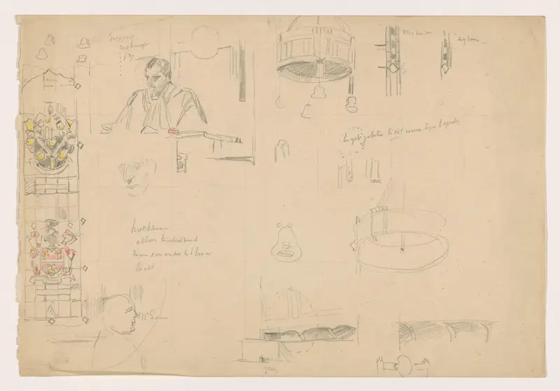 Studies van glas-in-lood en interieur voor het schilderij van de Nederlandse rechtbank in Londen, juni 1942. Wall Art by Anton Abraham van Anrooy - High-Resolution Digital Print