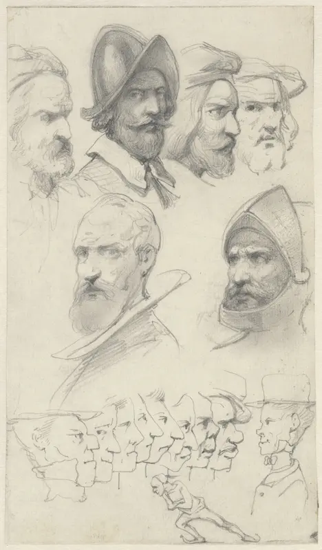 Studies van historische hoofden en karikaturen Wall Art by Willem Pieter Hoevenaar - High-Resolution Digital Print