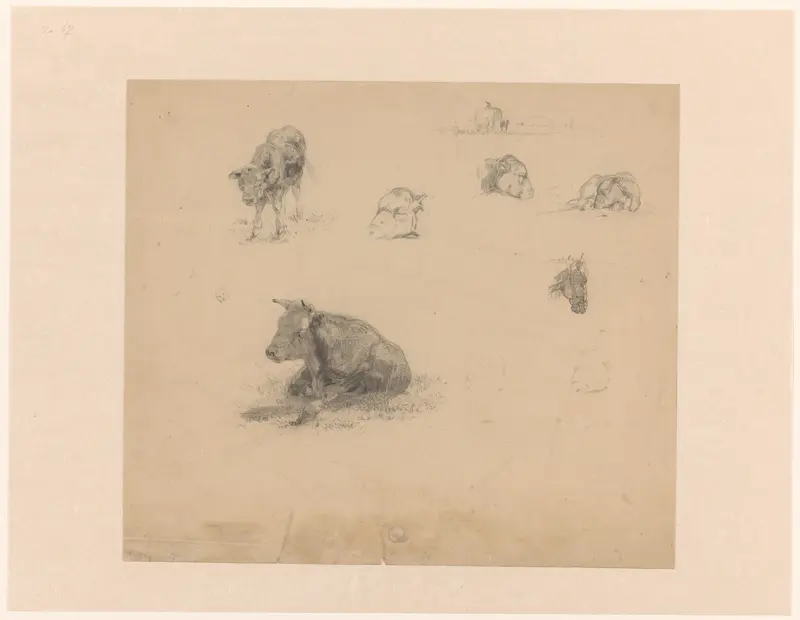 Studies van koeien, een kalf een een paardenhoofd Wall Art by Willem Maris - High-Resolution Digital Print