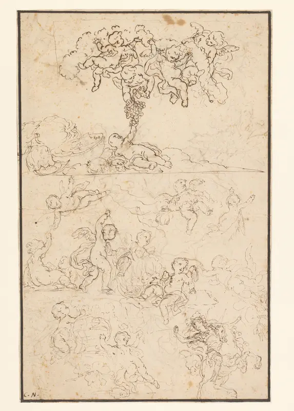 Studies van putti en rechtsonder H. Joris of Perseus Wall Art by Charles Joseph Natoire - High-Resolution Digital Print