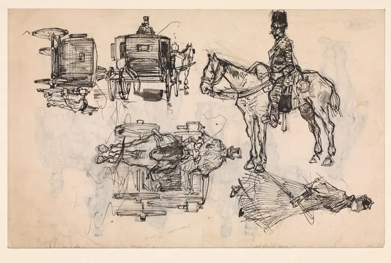 Studies van rijtuigen, een huzaar en een vrouw Wall Art by Edzard Koning - High-Resolution Digital Print