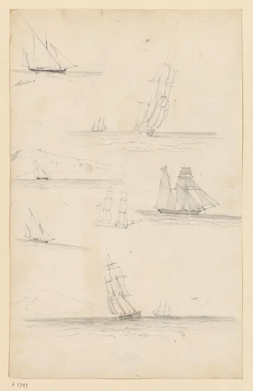 Studies van schepen bij Malta Wall Art by Willem Anthonie van Deventer - High-Resolution Digital Print