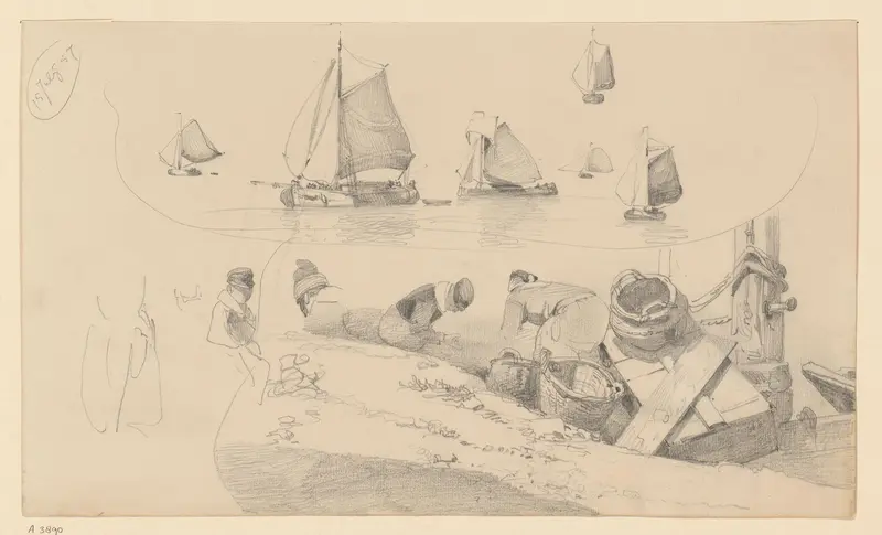 Studies van schepen en figuurstudies Wall Art by Willem Anthonie van Deventer - High-Resolution Digital Print