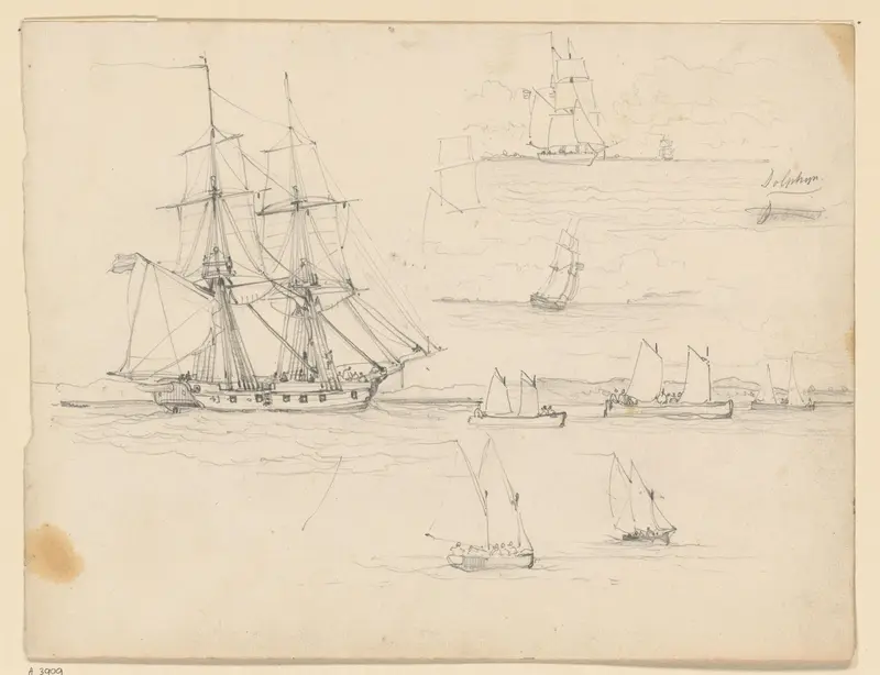 Studies van schepen, waaronder de Dolphijn Wall Art by Willem Anthonie van Deventer - High-Resolution Digital Print