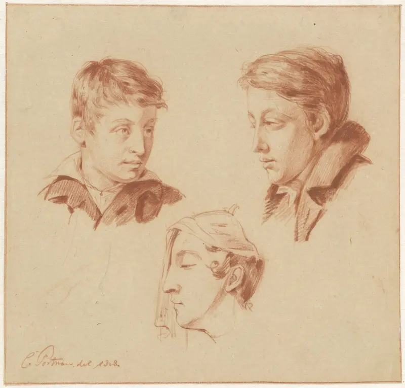 Studies van twee mannen- en een vrouwenhoofd Wall Art by Christiaan Julius Lodewijk Portman - High-Resolution Digital Print