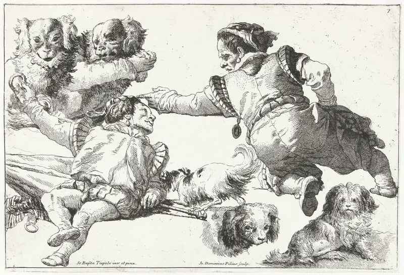 Studies van twee mensen en vijf honden Wall Art by Unknown - High-Resolution Digital Print