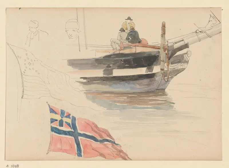 Studies van vlaggen en een boot Wall Art by Willem Anthonie van Deventer - High-Resolution Digital Print