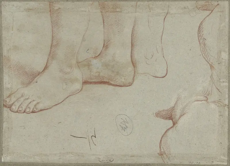 Studies van voeten, hoofd en schouders van een op de rug geziene man Wall Art by Guido Reni - High-Resolution Digital Print