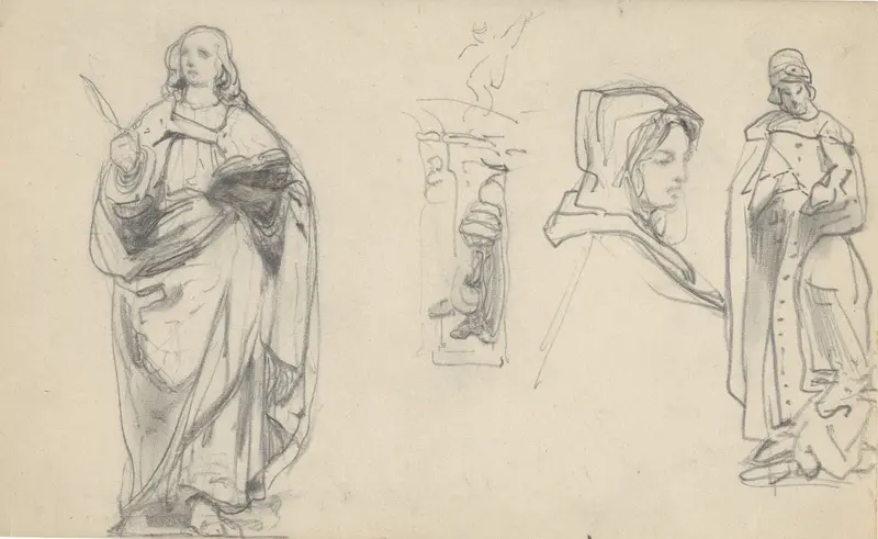 Studies van vrouwen en een heiligenbeeld Wall Art by Johannes Bosboom - High-Resolution Digital Print