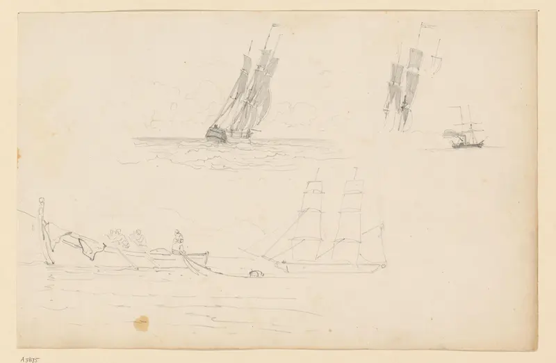 Studies van zeilschepen en een roeiboot Wall Art by Willem Anthonie van Deventer - High-Resolution Digital Print