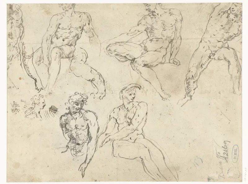 Studies van zittende naakte mannen, de Ignudi Wall Art by anonymous - High-Resolution Digital Print