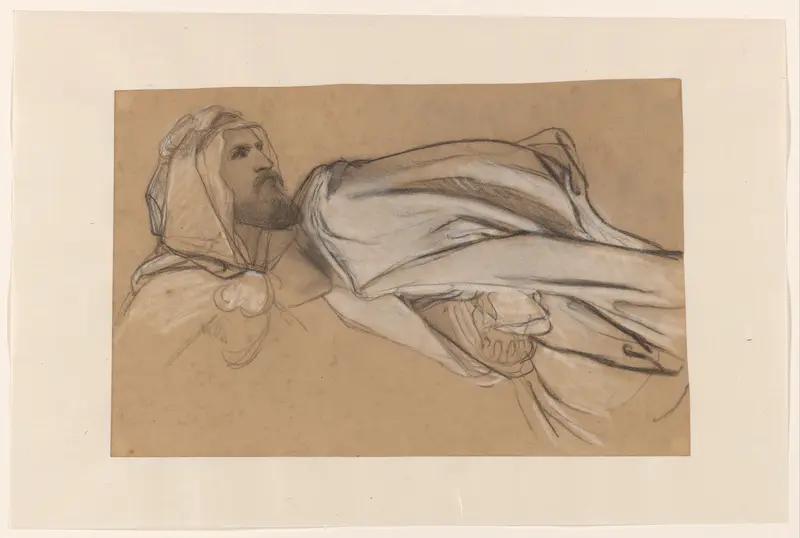 Studies voor de Prediking van Johannes de Doper in de woestijn: mannenkop en draperiestudie van een zittende figuur Wall Art by Cornelis Kruseman - High-Resolution Digital Print