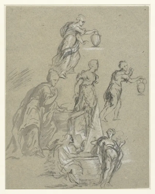 Studies voor een compositie van Christus en de Samaritaanse vrouw Wall Art by anonymous - High-Resolution Digital Print