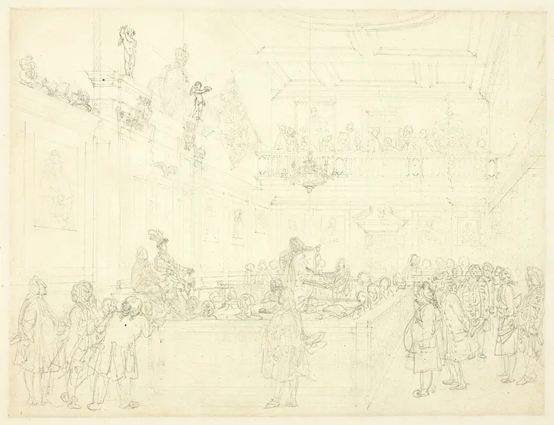 Study for Herald's College, The Hall, from Microcosm of London Wall Art by Augustus Charles Pugin - High-Resolution Digital Print