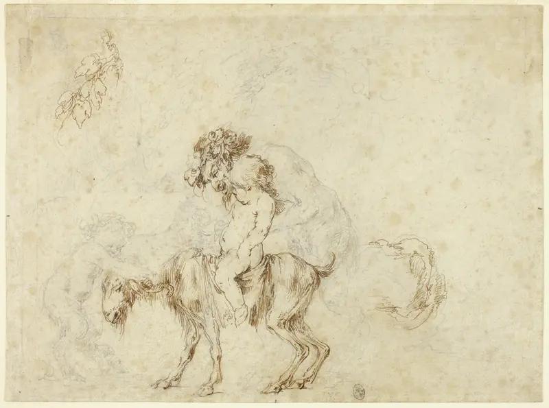 Study for Satyr Family Walking (recto); Sketches of Five Decorative Vessels (verso) Wall Art by Stefano della Bella - High-Resolution Digital Print